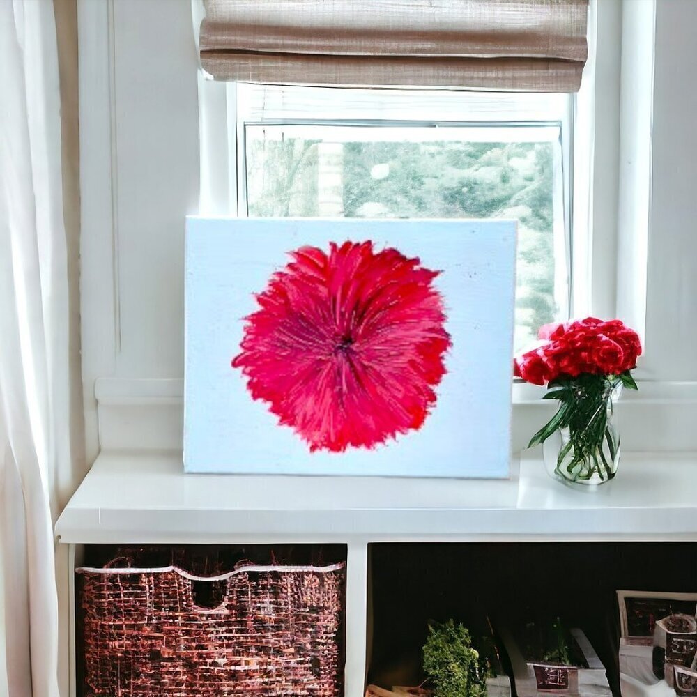 Red Flower Abstract Painting on White Background - Canvas‎